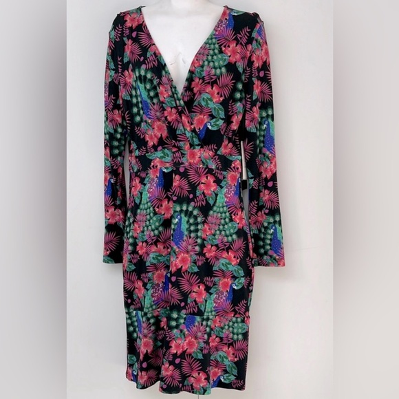 SMASHED LEMONS | Peacock Tropical long sleeve Dress NWT - Picture 2 of 11